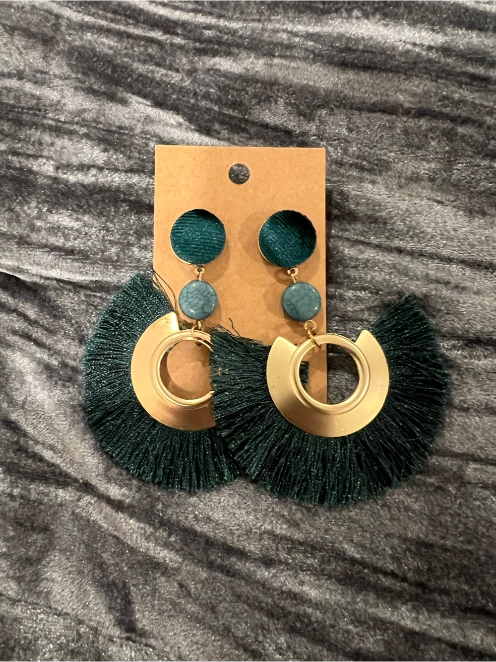 Gold & Teal Fringe Statement Earrings - Women Jewelry